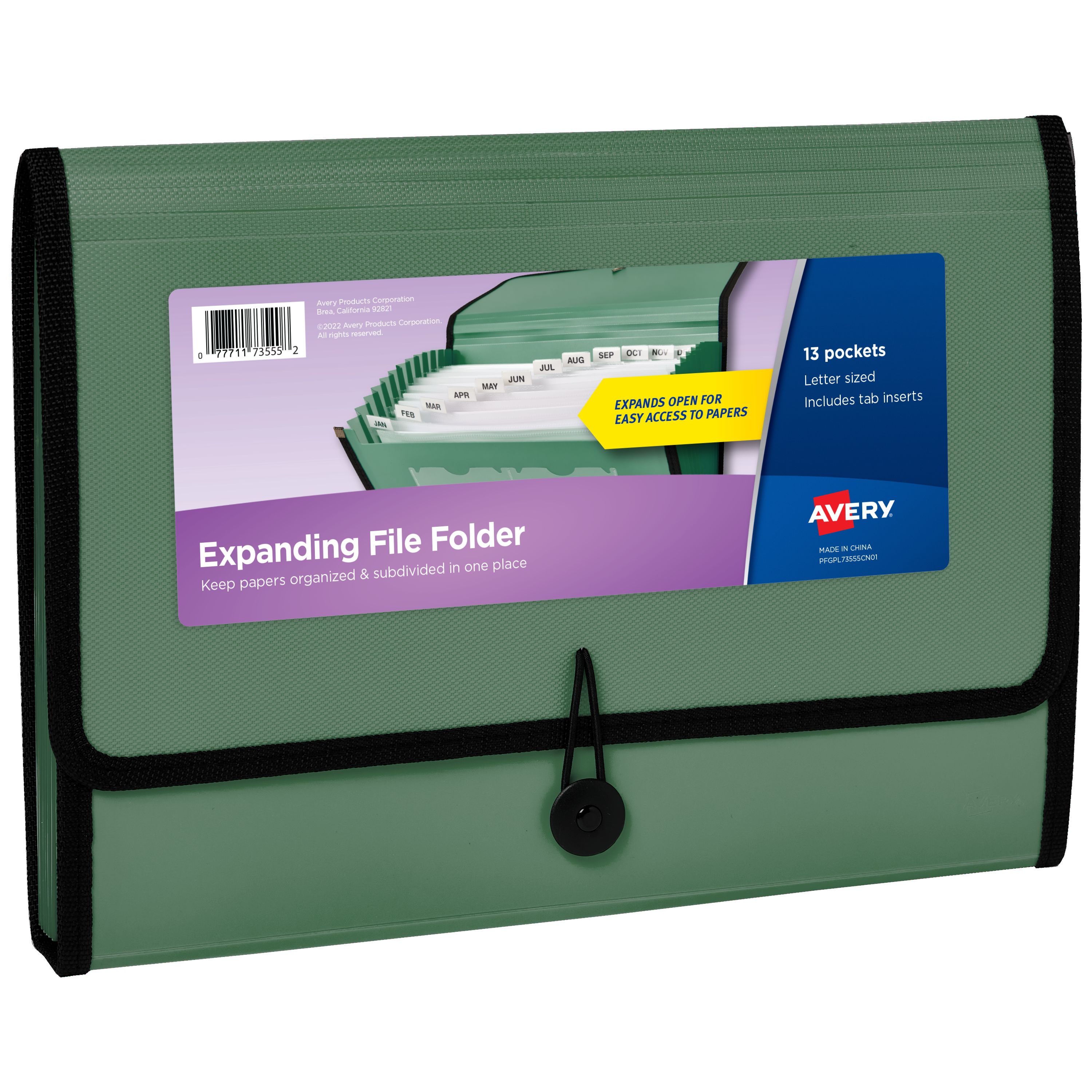 ファイル Expanding File Folder, 13-Pocket, Sage 73555 | Avery